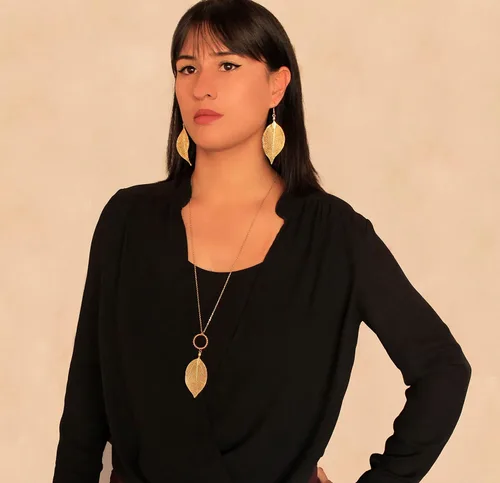 Miniatura 11 de Joyas de hoja de oro rosa y plata para mujer. Pendientes de hoja natural y collares circulares colgantes. Elegantes conjuntos de joyas colgantes.