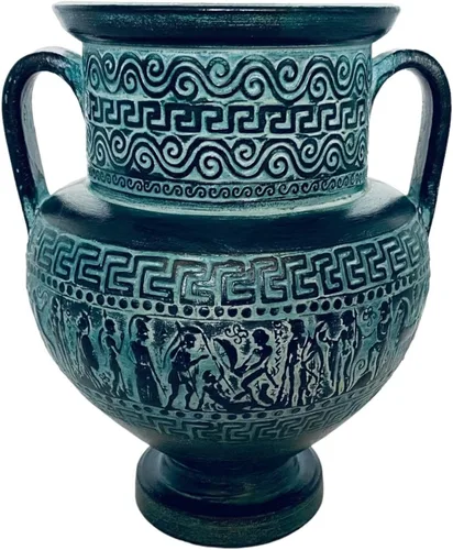 Miniatura 7 de Alivio terracota cerámica ánfora 8.3 in,pátina verde,Escenas de la mitología griega antigua