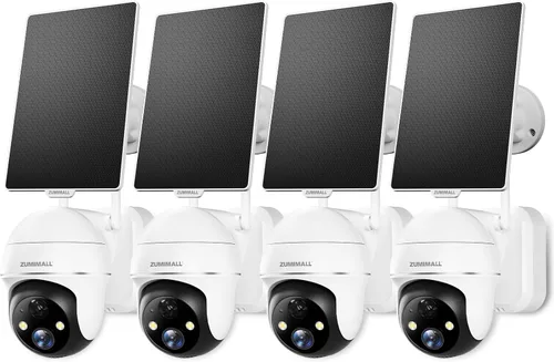 ZUMIMALL Cámaras de seguridad solar 2K inalámbricas para exteriores, paquete de 4, cámaras solares para seguridad del hogar con vista de 360°,