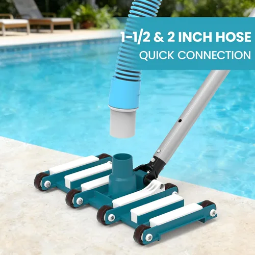Miniatura 4 de POOLWHALE Cabezal de vacío profesional de piscina de 14 pulgadas con ruedas, accesorio de cabezal de vacío manual pesado, mango de control