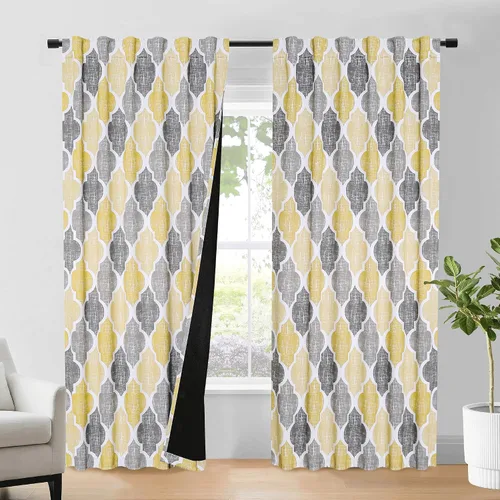 Miniatura 19 de Beauoop Cortinas 100% Opacas de 45 Pulgadas de Largo, 2 Paneles para Dormitorio, Sala de Estar, Gris Aqua Marroquí Geométrico, Oscurecimiento