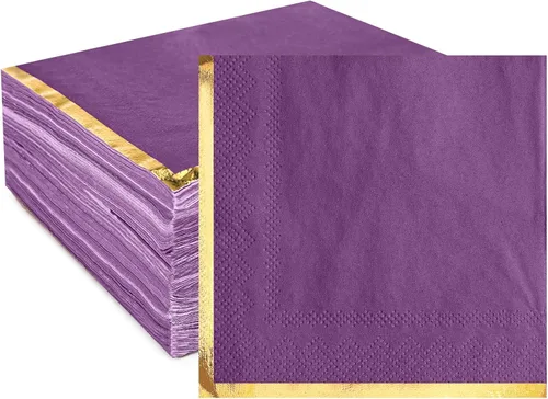 Miniatura 8 de Fulmoon Paquete de 100 servilletas de cóctel de papel de 2 capas con borde de lámina dorada para bebidas, postre, servilletas de papel desechables