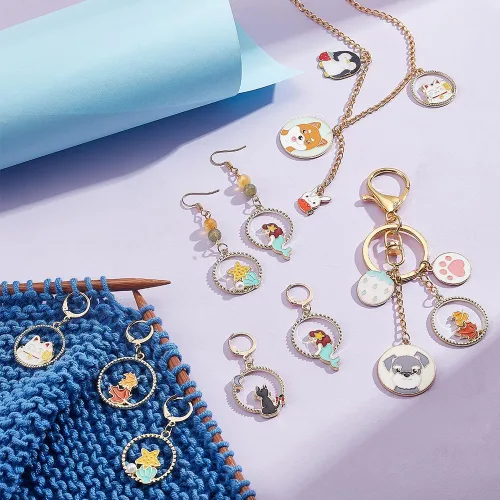 Miniatura 4 de NBEADS 20 piezas marcadores redondos de punto con anillo de animales, marcadores de punto de ganchillo esmaltados de aleación, cierre de acero