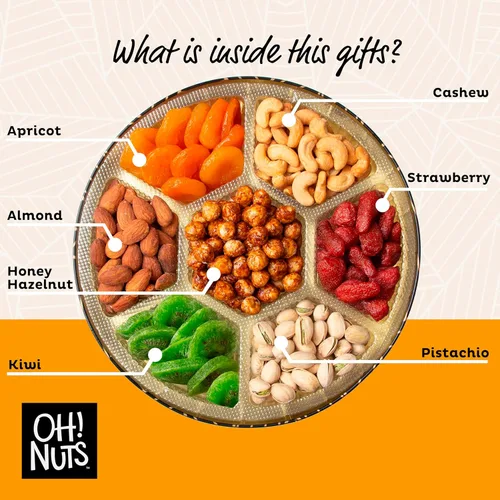 Miniatura 2 de Oh! Nuts Canasta de regalo de frutas secas y nueces de 7 secciones - Canastas de regalo de frutas y nueces gourmet surtidas - Caja redonda de metal