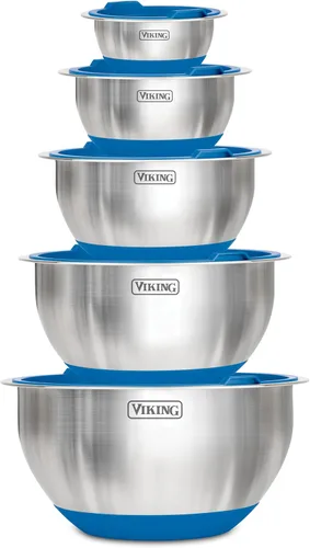 Miniatura 10 de Viking Juego de cuencos para mezclar, 10 piezas de acero inoxidable para cocina, base de silicona antideslizante, incluye tapas de ajuste apretado