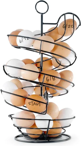 Soporte para Huevos Frescos de Encimera, Dispensador de Huevos, Soporte para Huevos en Espiral con Cesta de Almacenamiento, Soporte para Huevos de