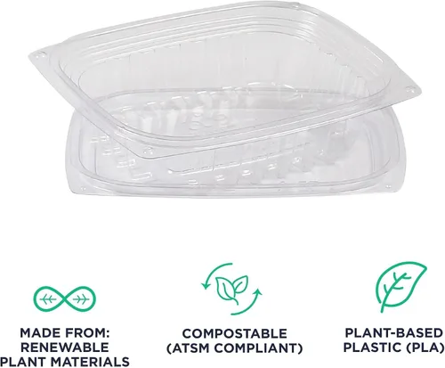 Miniatura 4 de ECO PRODUCTS Contenedores de delicatessen compostables de 8oz transparentes rectangulares con tapas, paquete de 100, para preparación de comidas