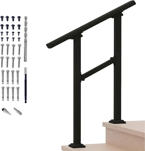 Barandillas de mano para escalones al aire libre, pasamanos de escalera de 2 escalones y barandilla de escalera interior, barandillas Metty Metal