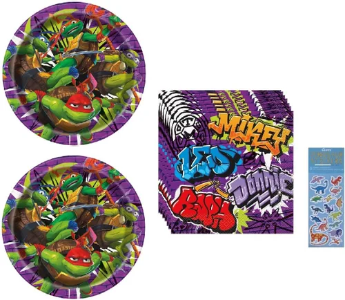 TMNT - Paquete de suministros para fiesta de cumpleaños de las Tortugas Ninja Mutantes Adolescentes incluye 16 platos de papel para el almuerzo, 16