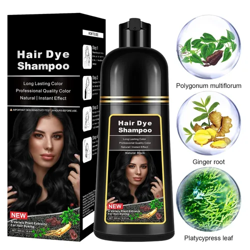 Miniatura 3 de lymznus Champú instantáneo de tinte negro 3 en 1 para hombres y mujeres, champú de color de cabello a base de hierbas para cobertura de canas