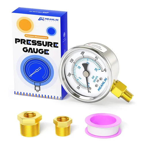 Miniatura 32 de MEANLIN MEASURE Medidor de presión en seco de acero inoxidable de 0 ~ 200 psi, esfera de cara NPT de 2 pulgadas, impermeable para compresor de aire