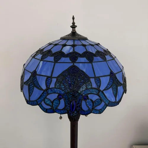 Miniatura 5 de Lámpara de pie de vitrales azules estilo barroco con base de metal bombillas LED incluidas para sala de estar, dormitorio, 16 pulgadas