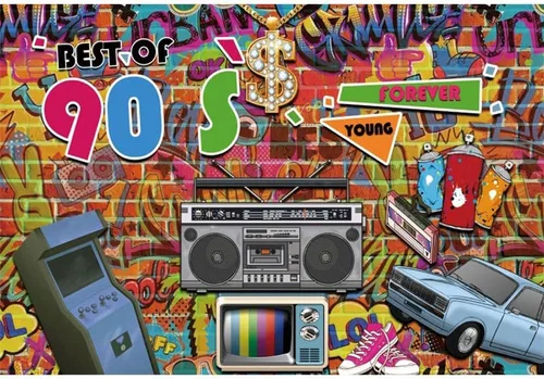 Miniatura 9 de AOFOTO Telón de fondo de feliz cumpleaños de los años 80 y 90, de 5 x 3 pies, tema de regreso a los 80, 90, hip-hop, rock, fondo de cumpleaños