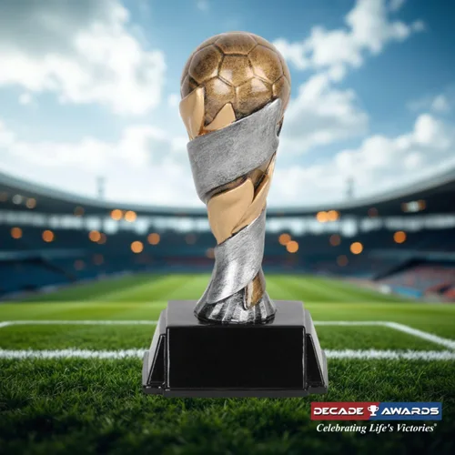 Decade Awards Trofeo de torre de fútbol de clase mundial, 6 u 8 pulgadas de alto | Trofeo de fútbol - Placa grabada a pedido