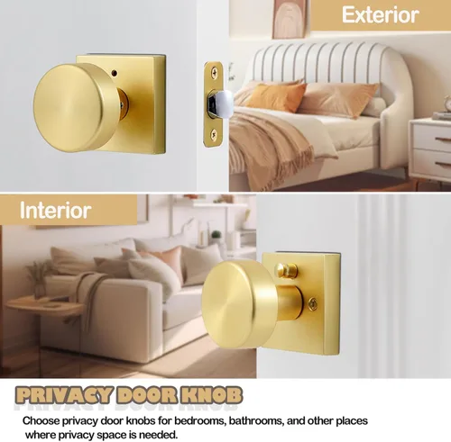 Miniatura 3 de coolnews Pomos dorados para puerta interior, pomo de puerta de privacidad con cerradura, manija de puerta cuadrada resistente moderna para Oro