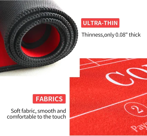 Miniatura 4 de Mini tapete de mesa de dados de 33 x 17 pulgadas con dos dados – Funda de mesa de goma antideslizante portátil de casino para noche