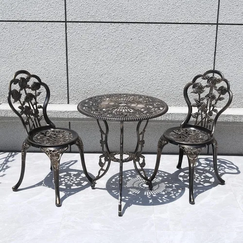 Miniatura 8 de KAILI - Juego de muebles de exterior de bistró con patrón de rosas, 1 mesa y 2 sillas para jardín, patio, porche (Rosa-Bronceado)