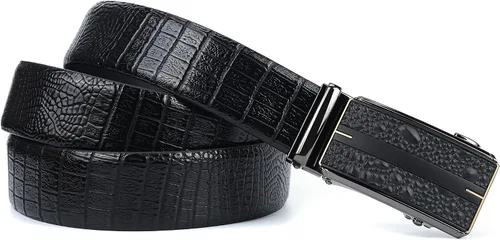 Miniatura 3 de iCuviy Cinturones de vestir de cuero genuino con trinquete deslizante para hombres, adecuados para el trabajo, negocios, cinturón de hebilla