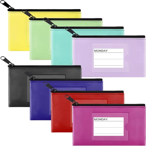 Paquete de 8 Carteras para Depósitos Bancarios de Dinero, Cartera de Seguridad con Cremallera de Cuero Sintético Resistente con Ventana 8