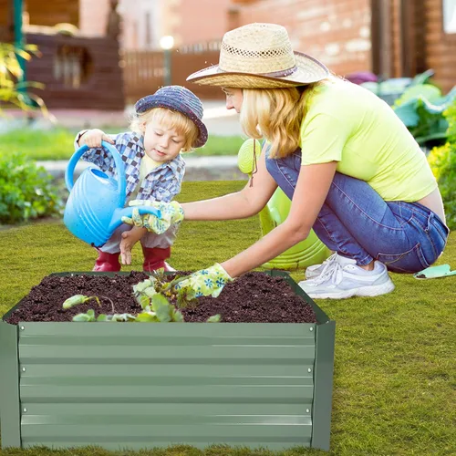 Miniatura 3 de LUCKYERMORE Jardineras elevadas, maceta de metal galvanizado de 32 x 32 x 12 pulgadas, con revestimiento antioxidante, para jardín o invernadero