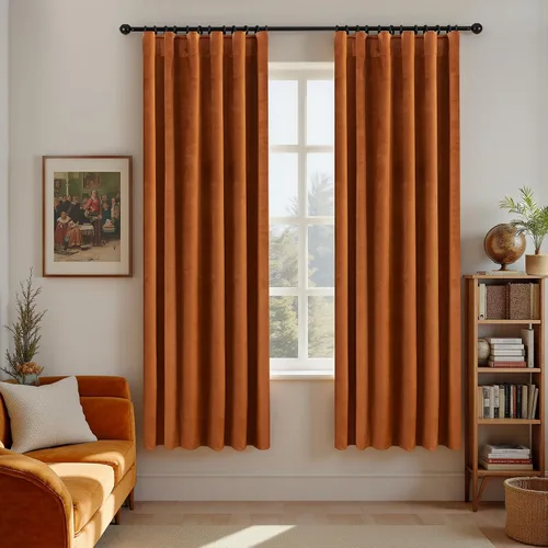 Miniatura 4 de Cortinas de terciopelo con trabilla trasera de 52 x 63 pulgadas de color naranja quemado de KOUFALL