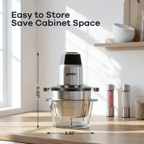Miniatura 2 de GANIZA Procesadores de alimentos, picadora eléctrica de alimentos con picadora de carne y picadora de verduras, 2 cuencos (8 tazas+8 tazas) con Negro