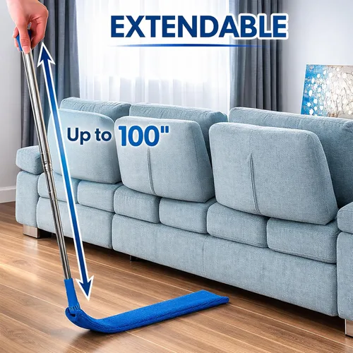 Miniatura 2 de Limpiador de polvo retráctil con poste de extensión de 30 a 100 pulgadas, herramientas de limpieza con 3 paños de microfibra para quitar el polvo
