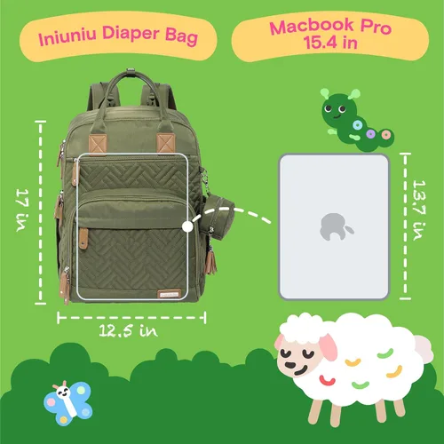 Miniatura 7 de iniuniu Mochila para pañales, kit 4 en 1, bolsas de bebé unisex grandes para niños y niñas, mochila de viaje impermeable con bolsa para pañales