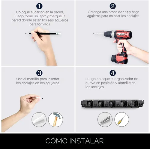Miniatura 6 de IMILLET Paquete de 2 soportes para trapeador y escoba, organizador montado en la pared, estante de herramientas de almacenamiento de trapeador y 2