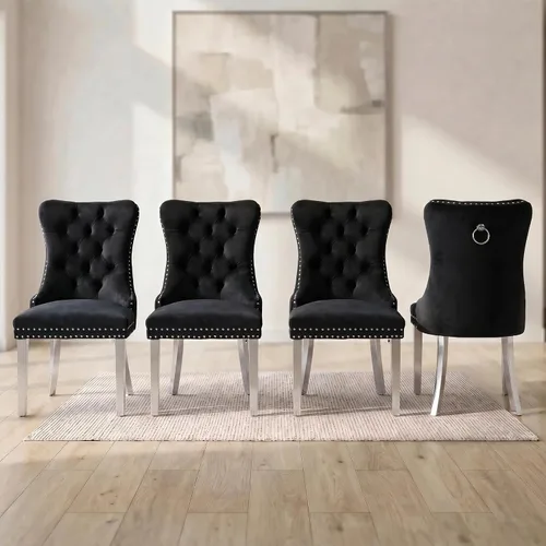 Miniatura 26 de OVENTA Juego de 6 sillas de comedor modernas tapizadas copetudas, sillas de comedor de terciopelo beige cálido con patas de madera maciza, sillas