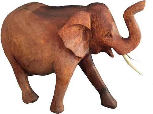 Miniatura 3 de OMA Estatua de elefante de madera maciza tallada a mano con tronco de la suerte, figura de elefante para decoración del hogar (grande)