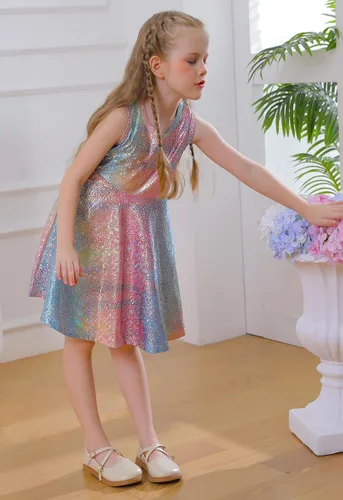 Miniatura 3 de Vestido brillante de arcoíris para niñas pequeñas, vestido de cumpleaños obsesionado con unicornio, regalo para niñas, vestido especial de princesa