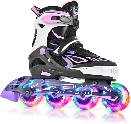 2PM SPORTS Vinal - Patines en línea ajustables intermitentes para niñas, todas las ruedas se iluminan, divertidos patines iluminadores para niños,
