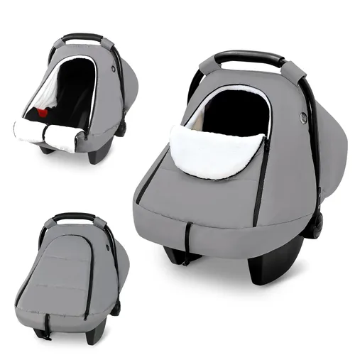 SWESEN Fundas de asiento de automóvil de invierno para bebés, funda acogedora y cálida, toldo para asiento de automóvil infantil resistente al agua,