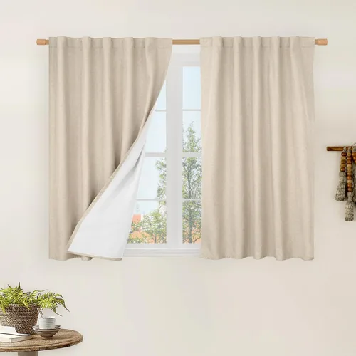 Miniatura 170 de LAMIT Cortinas de lino natural 100 % opacas para ventana, para dormitorio, 45 pulgadas, cortinas térmicas con textura de lino estilo granja