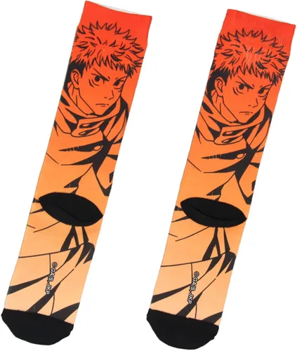 Miniatura 2 de Bioworld Jujutsu Kaisen - Calcetines de anime para hombre Yuji Itadori con personajes sublimados, Naranja