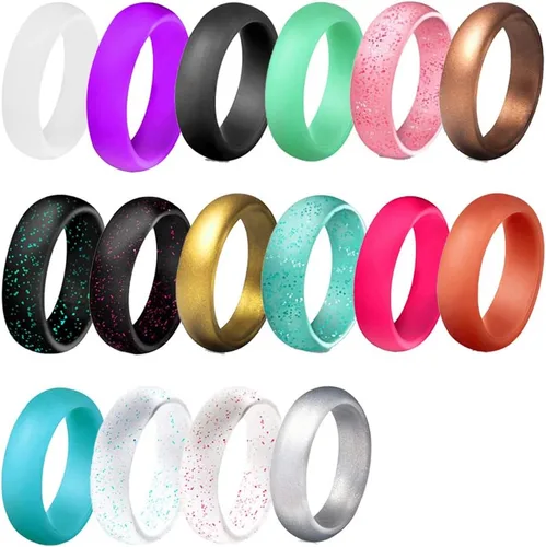 Miniatura 3 de Shlutesoy Pareja Modelos 7pcs Mujeres Moda Silicona Suave Brillante Brillante Dedo Anillos Fiesta Joyería Regalo Negro Verde Brillante US 7