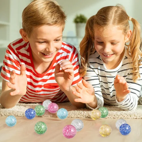 Miniatura 6 de Ayfjovs 24 piezas de bolas hinchables con purpurina para niños, 32 mm, 6 colores, bolas de goma rebotantes a granel, relleno para bolsa de Pascua