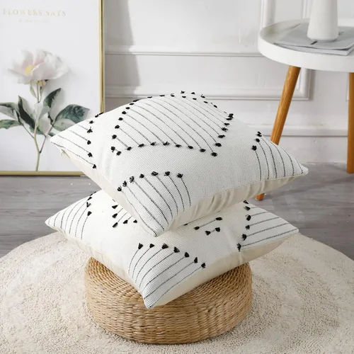 Miniatura 3 de PANOD Fundas de almohada tejidas bohemias con borlas de 18 x 18 pulgadas, decorativas, para interiores y exteriores, funda de cojín cuadrada bohemia