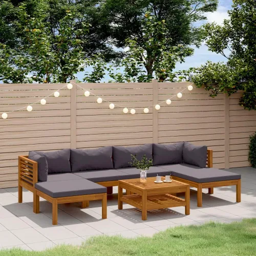 Miniatura 19 de 6 Piece Outdoor Patio Furniture Set, Modular Acacia Wood Garden Lounge Set with Weather Resistant Cushions, Cream Brown Modern Seating for Balcony