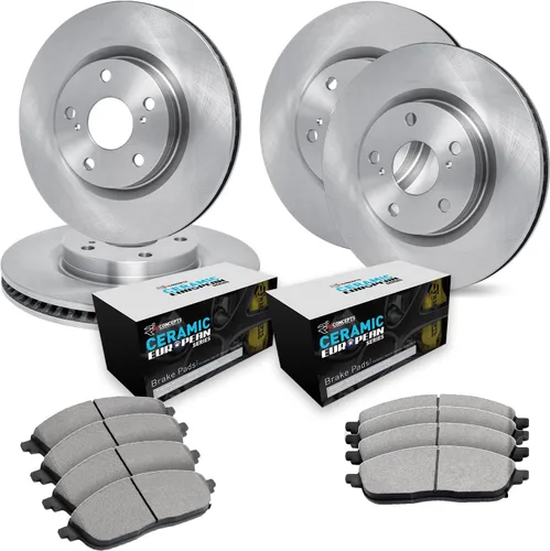 Kit de Frenos Delanteros y Traseros R1 Concepts para Audi A8, Q8 2019-2020, Q7 2017-2020 | Rotores de Freno en Blanco | Kit de Pastillas y Rotores
