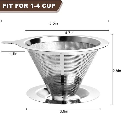Miniatura 2 de ANNMEXX Filtro de café para verter mejorado, gotero de café, filtro de café de acero inoxidable sin papel, fácil de usar y limpiar, para una a dos