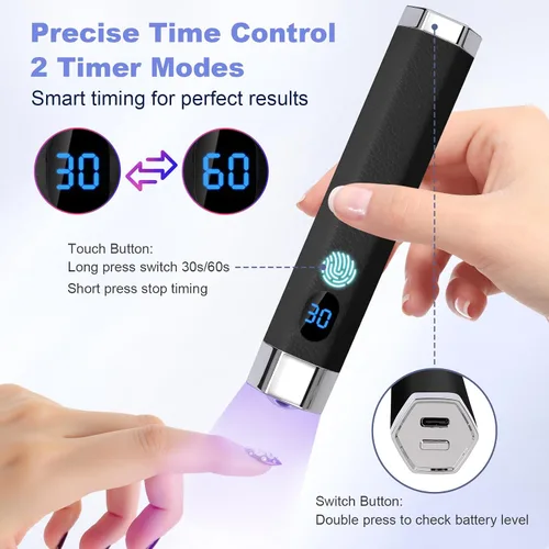 Miniatura 5 de Mini lámpara de uñas UV de mano, luz de curación flash portátil con soporte magnético mejorado y sensor inteligente, secador de uñas recargable