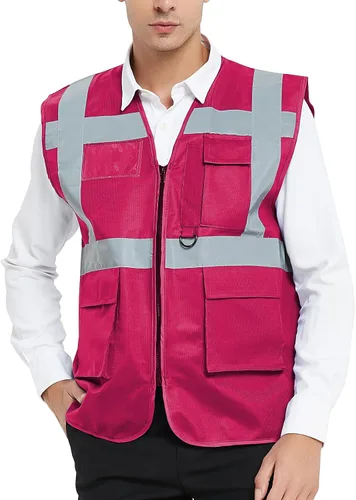 Miniatura 7 de GOGO Chaleco de seguridad de alta visibilidad de 5 bolsillos con tiras reflectantes, chaleco de uniforme de trabajo