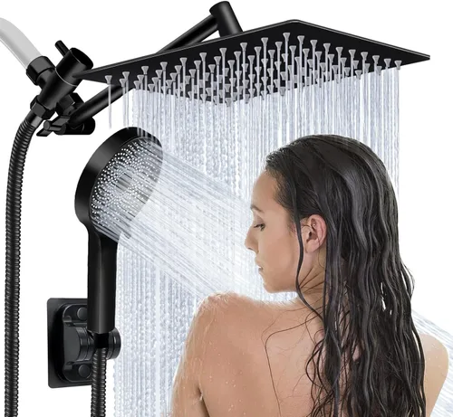 Cabezal de ducha, cabezal de ducha de lluvia de 8" con combo de rociador de mano y brazo de extensión ajustable/regulador de flujo de 3 vías/sistema