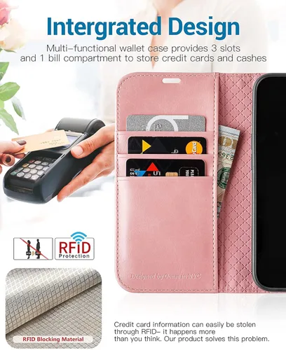 Miniatura 3 de OCASE Funda tipo cartera compatible con iPhone 13, de piel sintética, con tarjetero, bloqueo RFID, soporte para teléfono