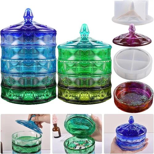Miniatura 8 de Molde de silicona para tarro con tapa, caja de almacenamiento de silicona apilable de varias capas para fundición de resina epoxi, caja