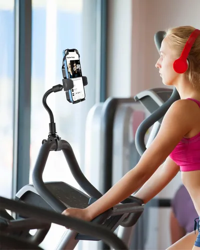 Miniatura 4 de Soporte de teléfono para bicicleta giratoria de cuello de cisne, clip para manubrio, soporte para teléfono celular para bicicleta de ejercicio