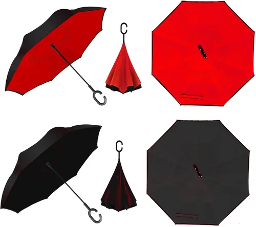 Miniatura 58 de MRTLLOA - Paraguas invertido de gran tamaño de 40/49/56 pulgadas - Sombrilla doble capa resistente al viento, con mango en forma de C y tamaño golf
