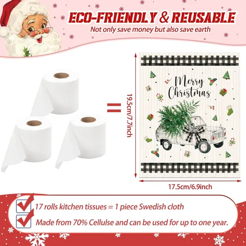 Miniatura 2 de Yinder 6 Piezas Paños de Cocina Suecos de Navidad para Mesa Paños de Platos Reutilizables de Navidad Paños de Limpieza Absorbentes de Secado Rápido
